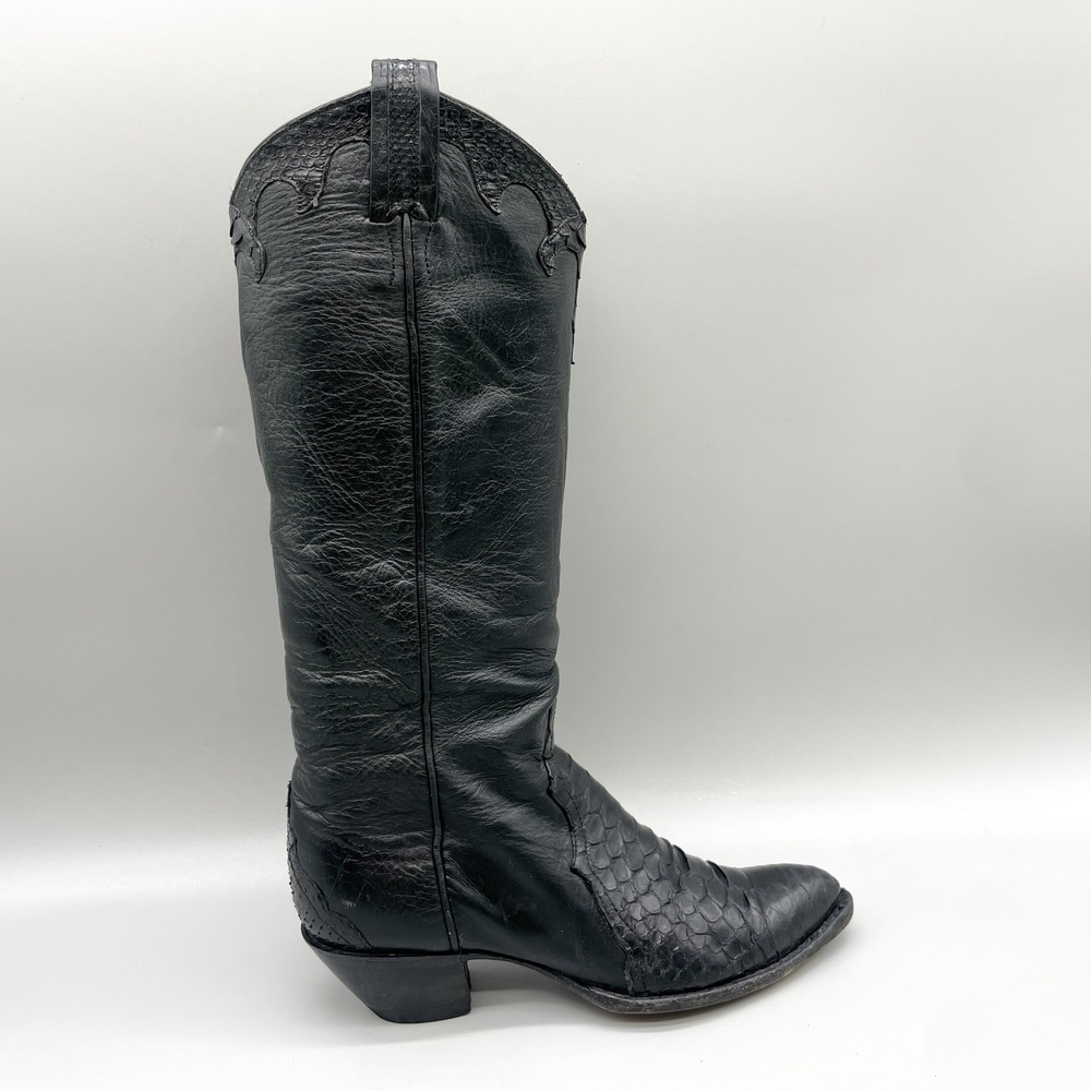 Larry Mahan Womens 7.5 B Western Cowgirl Boots Black Snakeskin Rockabilly VTG